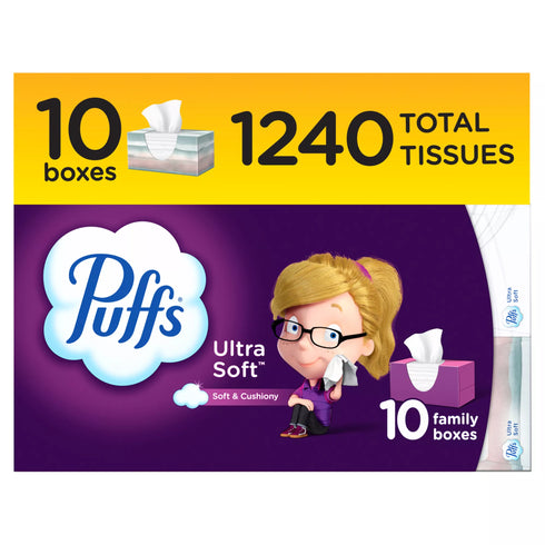 Puffs Ultra Soft Facial Tissues, 10 pk./124 tissues per box